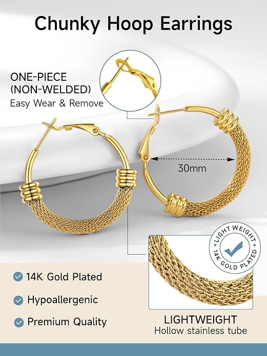 PROSTEEL 30/40/60/80/100mm Chunky Hoop Earrings For Women Gold Plated/Black Stainless Steel Hoops Earrings Statement Jewelry