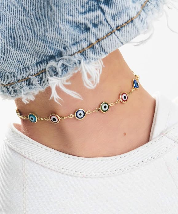 Barzel 18k Gold Plated Evil Eye Anklet Bracelet - Made In Brazil