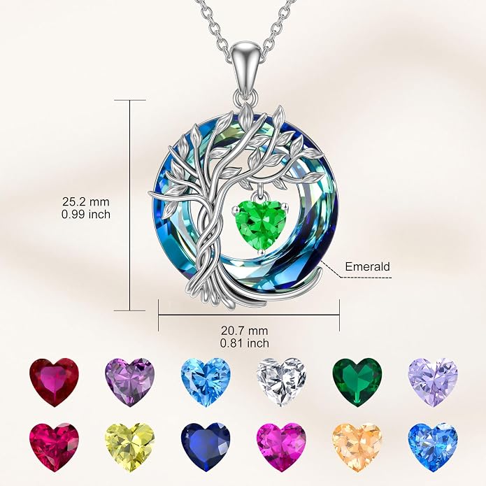 TOUPOP Tree of Life Birthstone Necklaces 925 Sterling Silver Irish Celtic Tree Pendant with Blue Crystal Birthday Jewelry Gifts for Women Mom Wife Her
