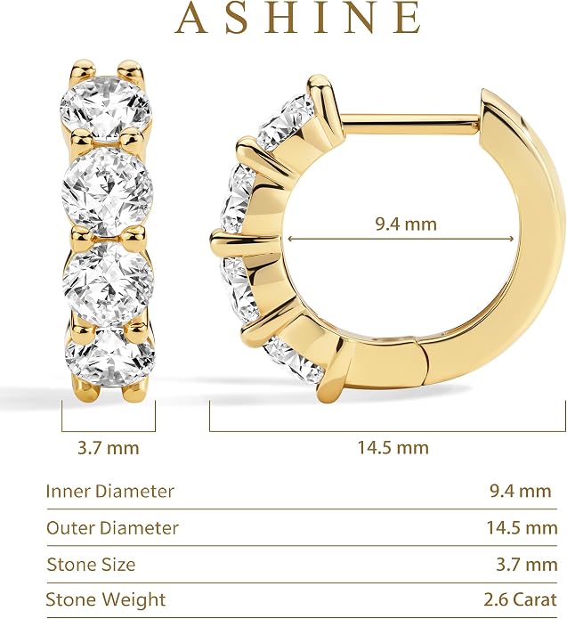 ASHINE 14K Gold Plated 925 Sterling Silver Post Pave Cubic Zirconia Hoop Cuff Huggie Earrings Jewelry for Women Girls