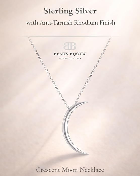 Sterling Silver Crescent Moon Necklace for Women - 925 Silver or 14k Gold Plated Silver, Half Moon Pendant Necklace for Women - 16-18 Inch Adjustable Chain