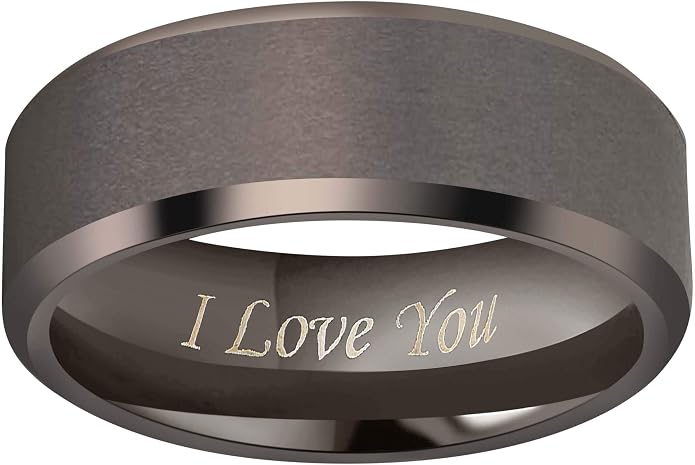 Crownal 4mm 6mm 8mm Black/Silver/Gunmetal/Gold Tungsten Wedding Couple Bands Rings Men Women Matte Brushed Finish Center Engraved "I Love You" Size 4 To 17
