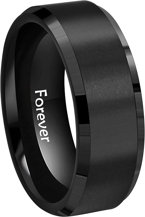 6mm 8mm 10mm Black Tungsten Wedding Band Ring Men Women Matte Finish Beveled Edges Comfort Fit Size 5 To 17