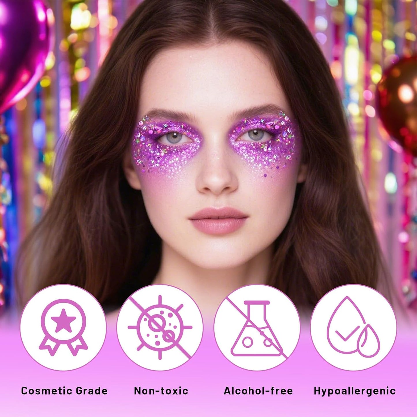 DAGEDA Purple Body Glitter Gel, Holographic Face Glitter Body Gel Rave Party Accessories, Chunky Glitters for Face Hair Nails, Cosmetic Laser Powder Festival Sequins Paint Makeup