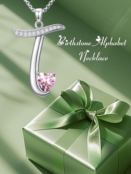 Birthday Gifts for Women Alphabet A to Z Initial Birthstone Pendant Necklaces for Women - 18k White Gold Plated Personalized Name Jewelry Anniversary Graduation Gifts for Wife Her Daughter Girlfriend(with Gift Box)