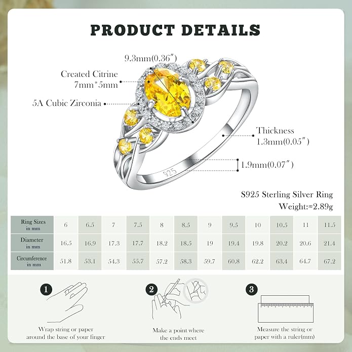 925 Sterling Silver Celtic Knot Engagement Ring for Women Moissanite/Cubic Zirconia Inlaid Oval Shaped Birthstone Rings Cocktail Wedding Birthday Jewelry(with Box)