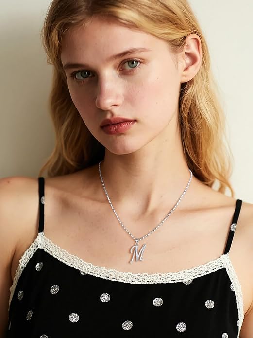 U7 Initial Necklace for Women, Gold/Platinum Plated CZ Crystal Letter A-Z Pendant Necklace, Shiny 20 Inch Name Chain Dainty Personalized Jewelry for Men Mom Wife Friend