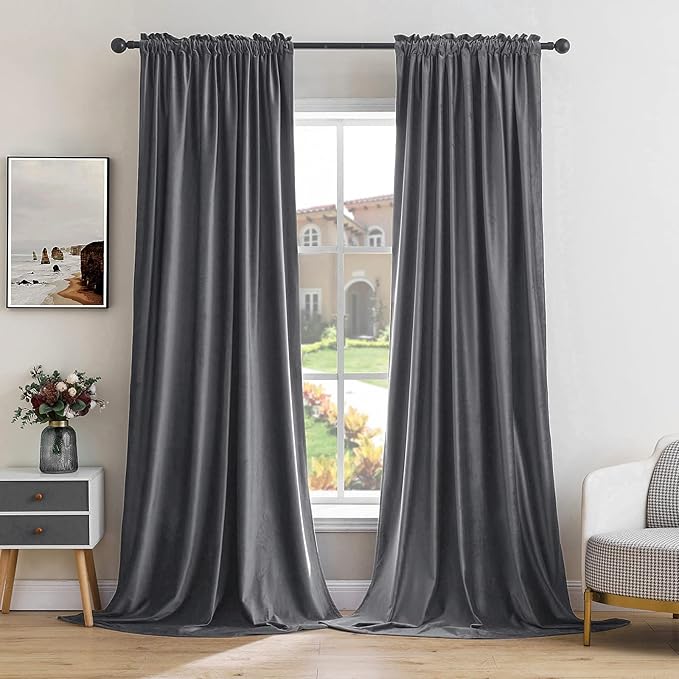 MIULEE Grey Velvet Curtains Thermal Insulated Blackout Curtain Drapes for Bedroom Living Room Darkening 108 Inches Long Curtains Panels Rod Pocket Set of 2 | Luxurious Bedroom Living Room Decor, Room Darkening, Thermal Insulated, Rod Pocket Design, Sup...