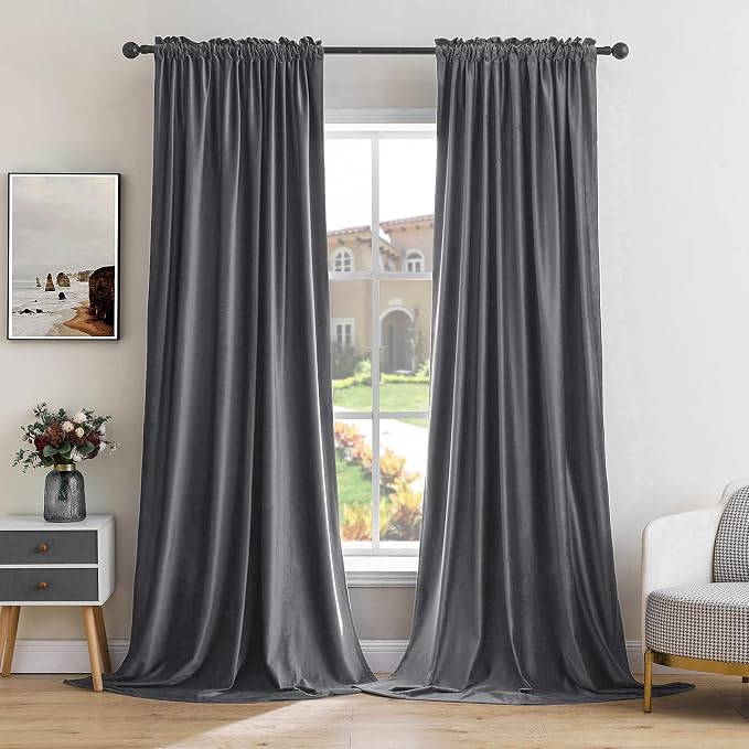 MIULEE Grey Blackout Velvet Curtains Drapes 84 Inch Long 52"x84" Bedroom | Luxurious Bedroom Living Room Decor, Room Darkening, Thermal Insulated, Rod Pocket Design, Super Soft Fabric