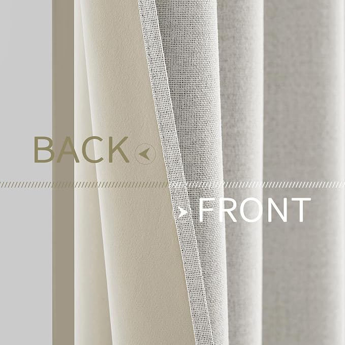 MIULEE 100% Blackout Linen Textured Curtains for Bedroom Solid Thermal Insulated Light Beige Grommet Room Darkening Curtains & Drapes Luxury Decor for Living Room 52 x 96 Inch (2 Panels)