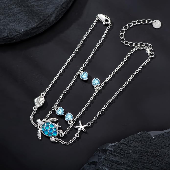 Sea Turtle/Dolphin/Starfish/Seashell/Compass Bracelet for Women 925 Sterling Silver Ocean Wave Anklet Summer Hawaiian Jewelry Gift for Her