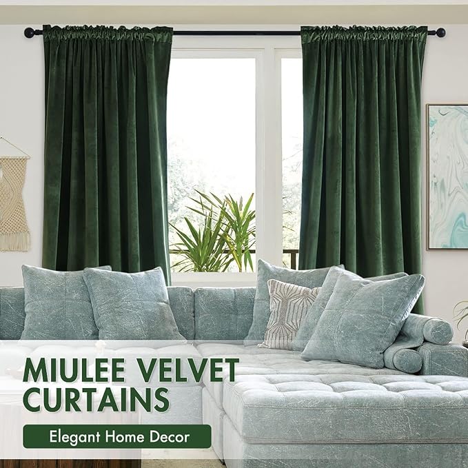 MIULEE Olive Green Blackout Velvet Curtains Drapes 84 Inch Long 72"x84" | Luxurious Bedroom Living Room Decor, Room Darkening, Thermal Insulated, Rod Pocket Design, Super Soft Fabric