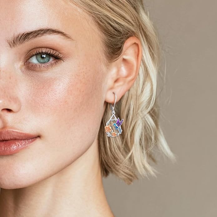 Eusense Sterling Silver Dangle Earrings for Women Tree of Life Animals Moonstone Turquoise Leverback Earrings Jewelry Gifts