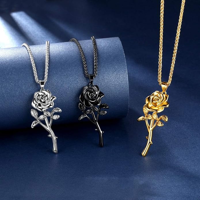 beautlace Black Rose Necklaces Black Gun Plated Flower Pendant Elegant Jewelry for Women KP0072K