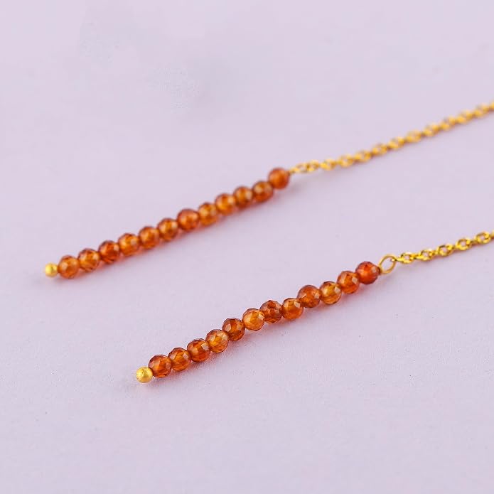 Natural Gemstone Threader Earrings for Women - Dainty 2mm Faceted Beads - Birthstone Crystal Drop Earrings - Silver Plated Healing Jewelry