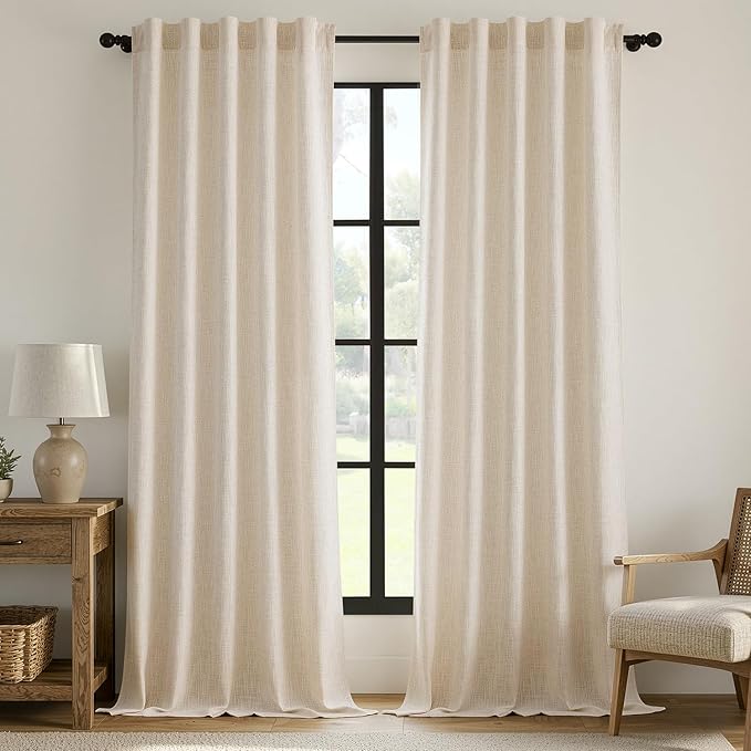 MIULEE Thick Linen Curtains, 42Wx108L, Back Tab, Cream Ivory Semi Sheer | Linen Textured Light Filtering Window Privacy Drapes with Rod Pocket for Farmhouse/Living Room/Bedroom, Set of 2