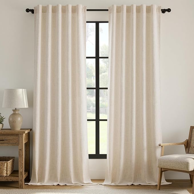 MIULEE Thick Linen Curtains, 42Wx90L, Cream Ivory Semi Sheer Linen Textured | Light Filtering Window Privacy Drapes with Back Tab Rod Pocket for Farmhouse/Living Room/Bedroom, Set of 2