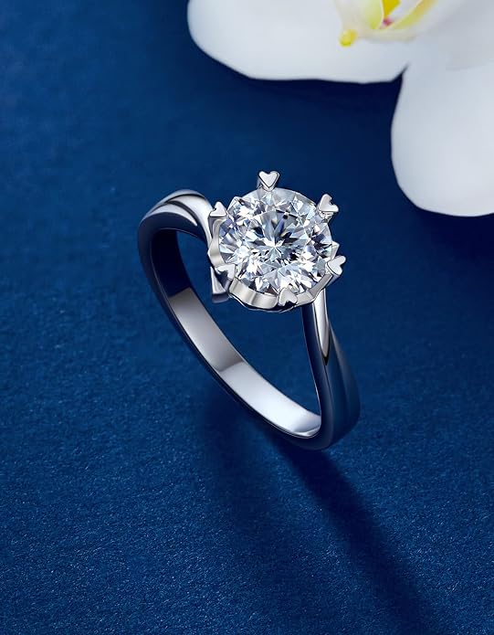 MomentWish Engagement Ring for Women, 1-2 Carats Moissanite Rromise Ring, D Color VVS1 Moissanite Wedding Ring 925 Sterling Silver Solitaire Rings