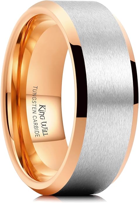 King Will Tungsten Men's Wedding Ring - Available in 6mm to 10mm, Black/Silver, Matte Finish, Beveled Polished Edge, Comfort Fit