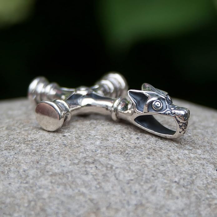 Viking Wolf Cross Necklace 925 Sterling Silver Bronze - Icelandic Thors Hammer Fenrir Pendant - Mens Amulet Norse Nordic Celtic Jewelry - Gothic Biker Gifts for Men - Handmade
