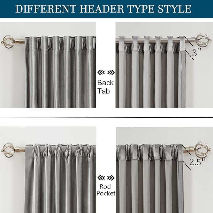 PRIMROSE Silver Grey Curtains 96 inch for Living Room,2 Panels Drapes Blackout Rod Pocket Back Tab Window Treatment Room Darkening Thick Decorative Curtains for Bedroom