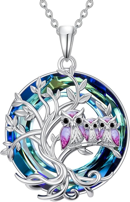 TOUPOP Sterling Silver Tree of Life Hummingbird/Dragonfly/Owl/Panda Necklace Crystal Bird Jewelry Birthday Christmas Valentines Day Gifts for Her Girlfriend Mom