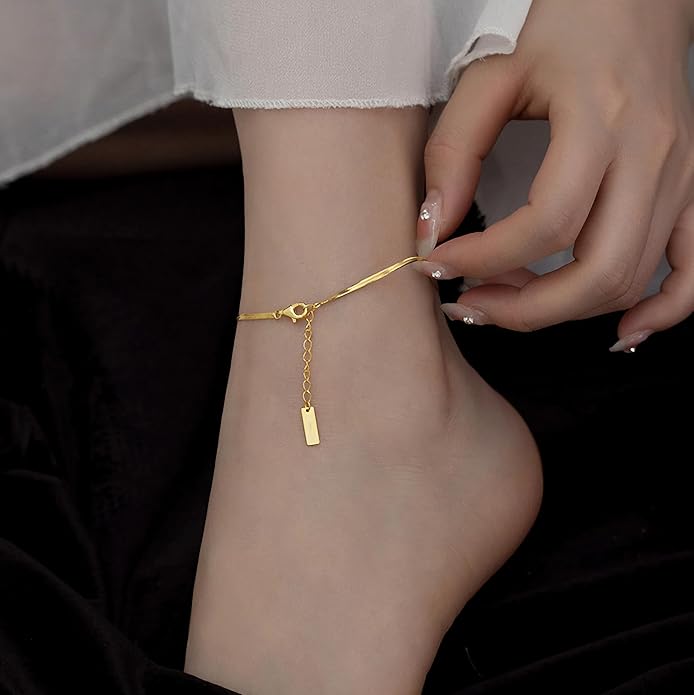 Gold Anklets Bracelets for Women,925 Sterling Silver Waterproof Dainty Heart Anklet Snake Chain Link 14K Gold Plated Non Tarnish Ankle Chain Summer Beach Foot Jewelry Graduation Wedding Gifts