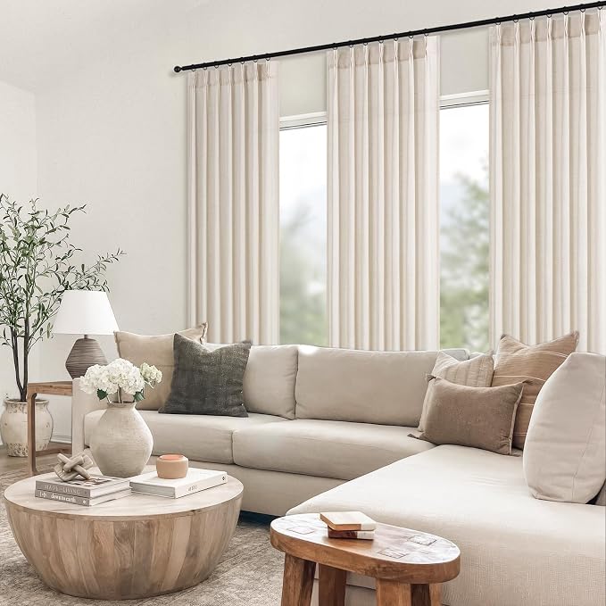 Topfinel 96 Inches Long Pinch Pleated Semi Sheer Curtains,Ivory Beige Linen Blended Light Filtering Window Curtains 96 Length 2 Panels for Living Room Bedroom Pinch Pleat Drapes with Hooks,40" Wx96 L