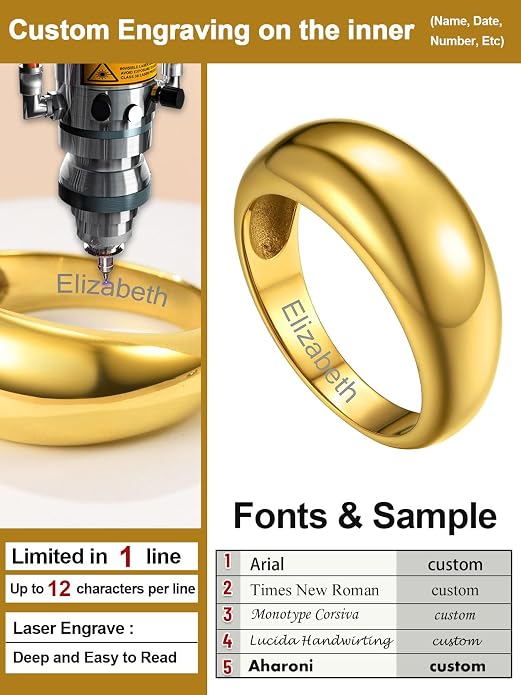 GOLDCHIC JEWELRY Chunky Dome Ring for Women, Stainless Steel Bold Stacking Croissant Statement Ring For Men (Size 7-12, Custom)
