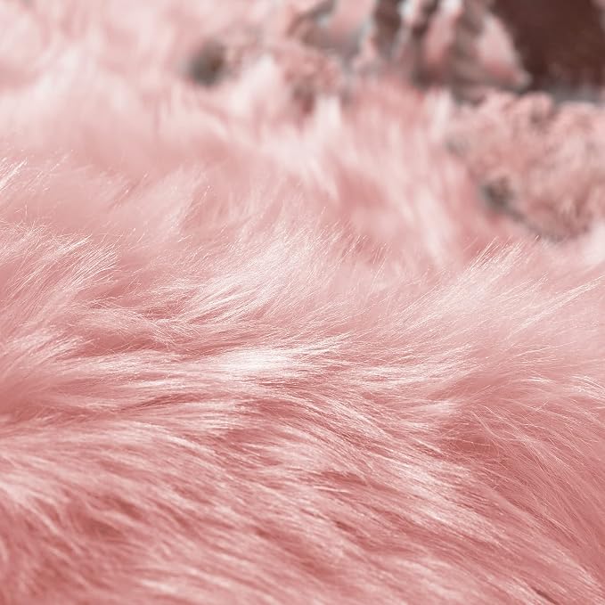 Goolela Pink Faux Sheepskin Fur Rug 4x6 Fluffy Fuzzy Furry Area Rug for Girls Bedroom Dorm Light Pink Shag Carpet for Playroom Washable Sheepskin