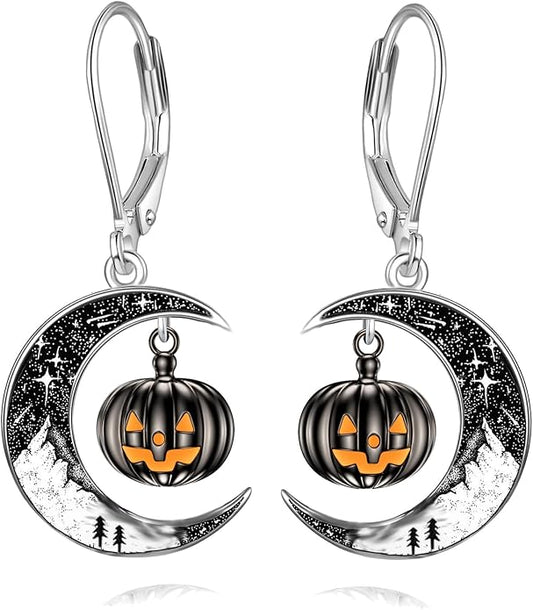 Black Cat/4th of July/Bat/Spider/Pumpkin/Wolf/Bunny/Sun and Moon/Turtle/Raven 925 Sterling Silver Leverback Dangle Earrings Moon Gothic Christmas Earrings Jewelry Gift for Women