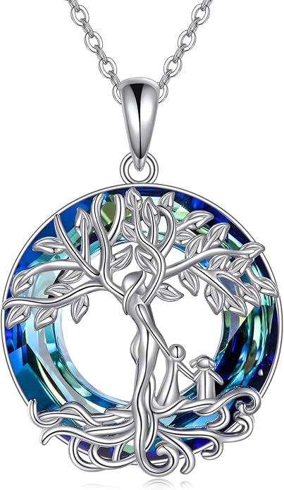 ONEFINITY Tree of Life Necklace for Women Sterling Silver Abalone Shell Crystal Tree of Life Pendant Necklace Family Tree Jewelry for Mom Daughter Sister Girls Christmas Gifts