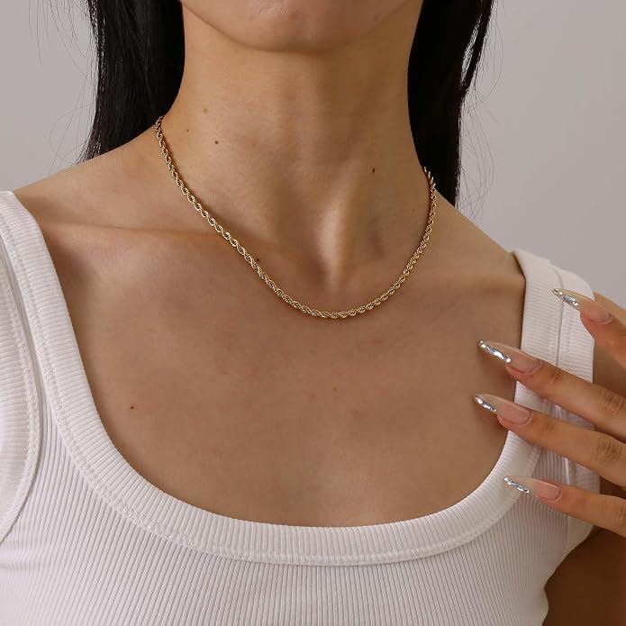 Gold Chain Necklace for Women Dainty Simple Satellite Beaded Twisted Chain Choker Necklace Everyday Jewelry Christmas Gifts