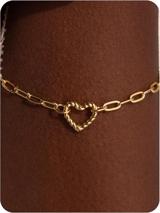 Charm Bracelet for Women Gold Trendy Non Tarnish Sideways 14K Gold Plated Simple Dainty Chain Jewelry Gift