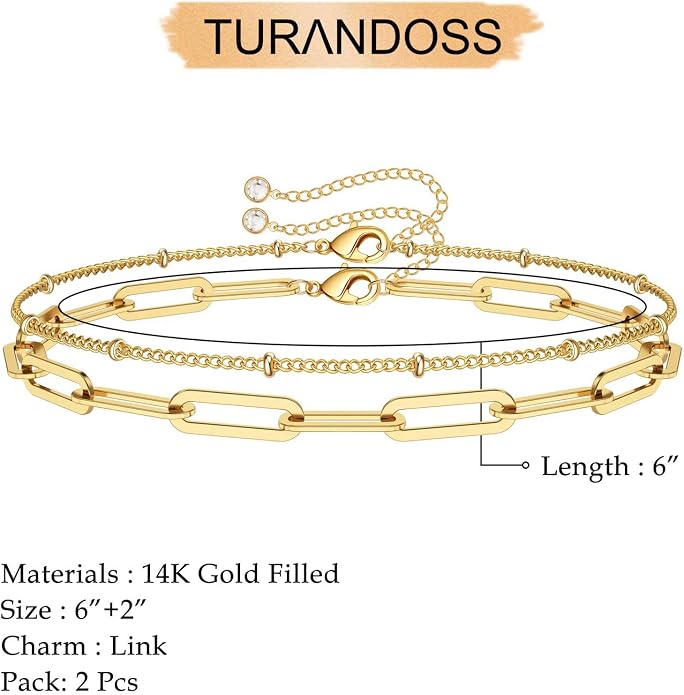 Dainty Gold Bracelets for Women, 14K Gold Plated Adjustable Layered Beads Bracelet Cute Evil Eye Oval Chain Pearl Bar Turtle Gold Bracelets for Women Jewelry