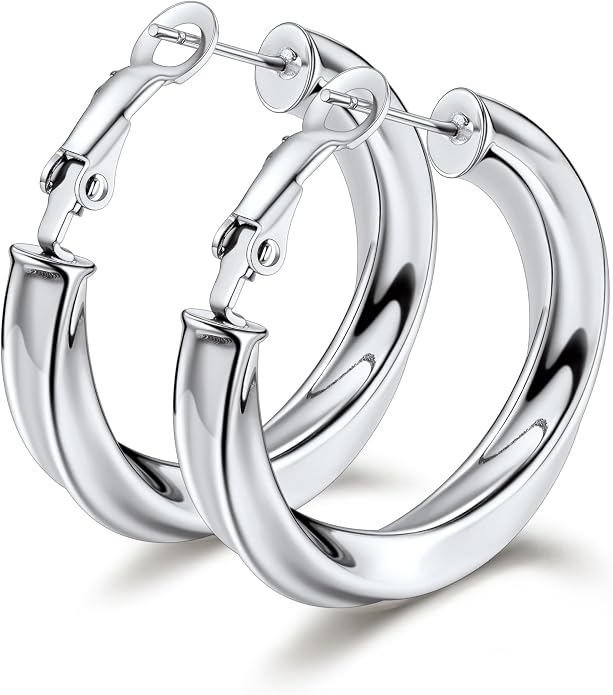 Bestyle 5mm Thick Gold Hoop Earrings Hypoallergenic Hoops for Sensitive Ears Trendy Lightweight Chunky Earrings for Women 30/40/60/80mm