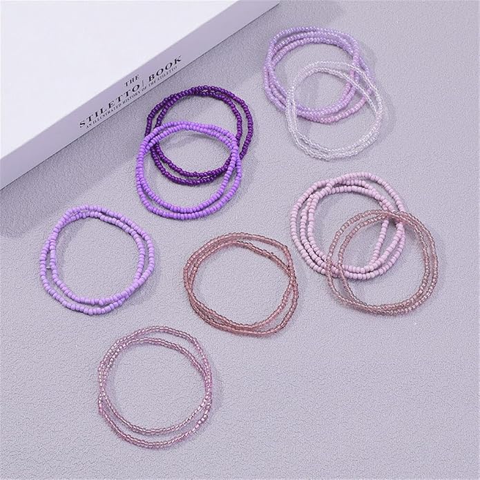 Fuqimanman2020 18Pcs Boho Stackable Beaded Bracelets for Women Colorful Handmade Multilayered Rice Beads Anklets Set Summer Beach Bohemian Jewelry Gift