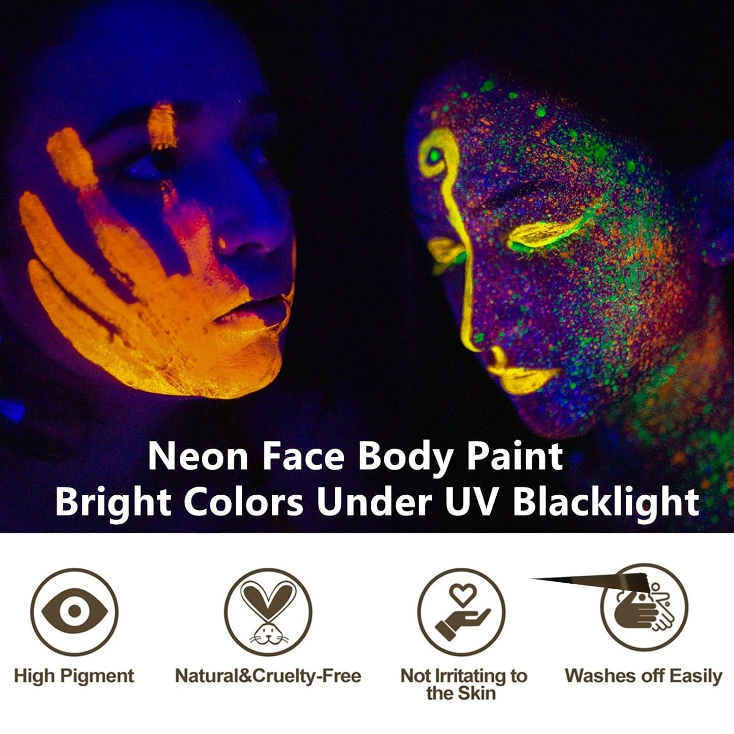 Go Ho Neon White Body Paint Washable(2.37oz,70ml),under UV Blacklight Neon Face Paint,Water Based Neon Fluorescent White Face Paint for Adults Children SFX Cosplay Costumes Festivals Halloween Makeup