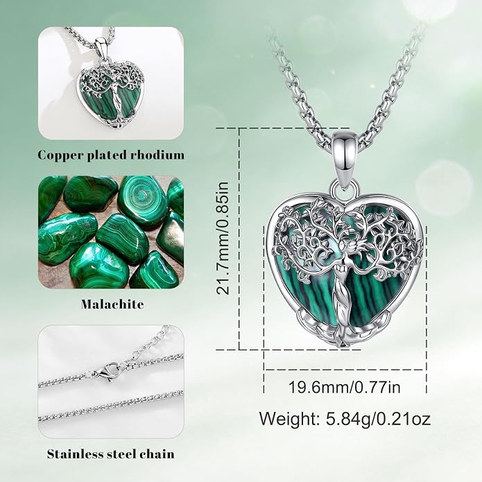 AEONSLOVE Tree of Life Necklace with Crystal for Women, Amethyst/Obsidian/Turquoise/Moonstone/Malachite Crystal Pendant Necklaces for Ladies