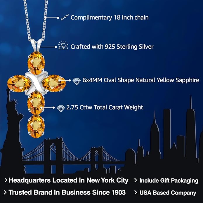 Gem Stone King Cross Pendant Necklace for Women | 925 Sterling Silver | 6X4MM Gemstone Birthstone | Jesus Christian Religious Crucifix Jewelry Gifts | 18 Inch Chain