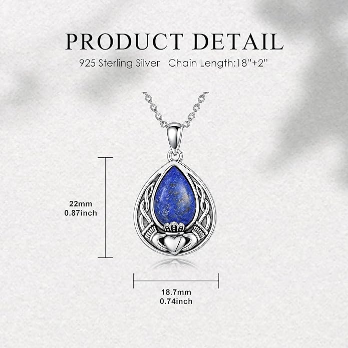 PELOVNY Celtic Knot Necklaces for Women 925 Sterling Silver Gemstone/Birthstone Teardrop Infinity Necklace Irish Celtic Pendant Jewelry Gifts for Mom Daughter Wife