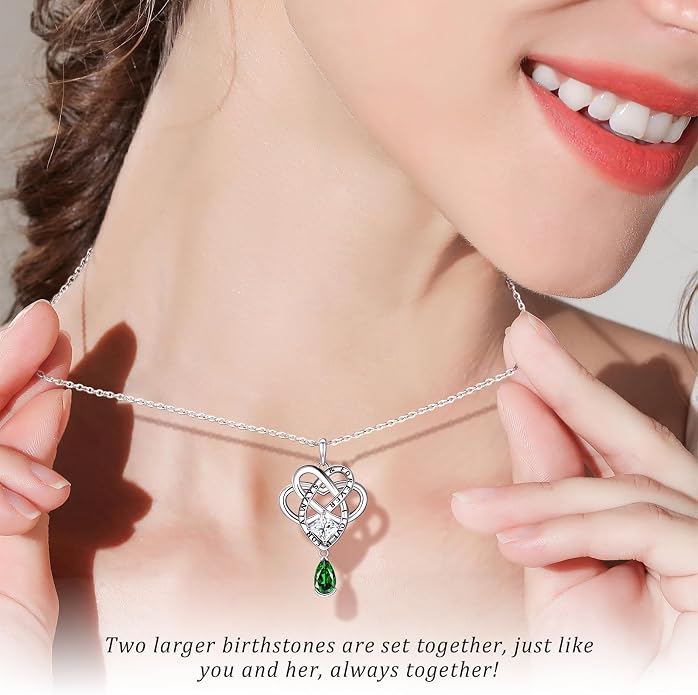 Birthstone Necklace for women Celtic Jewelry Trinity Necklace Pendant 925 Sterling Silver Necklace Birthday Valentines Gift for Her Cable Length 18"