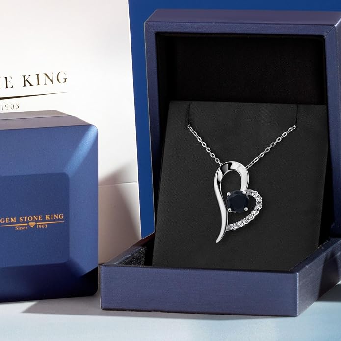 Gem Stone King Heart Shape Pendant Necklace For Women | 925 Sterling Silver | 6MM Round Gemstone Birthstone | Heart Necklace For Women | With 18 Inch Silver Chain