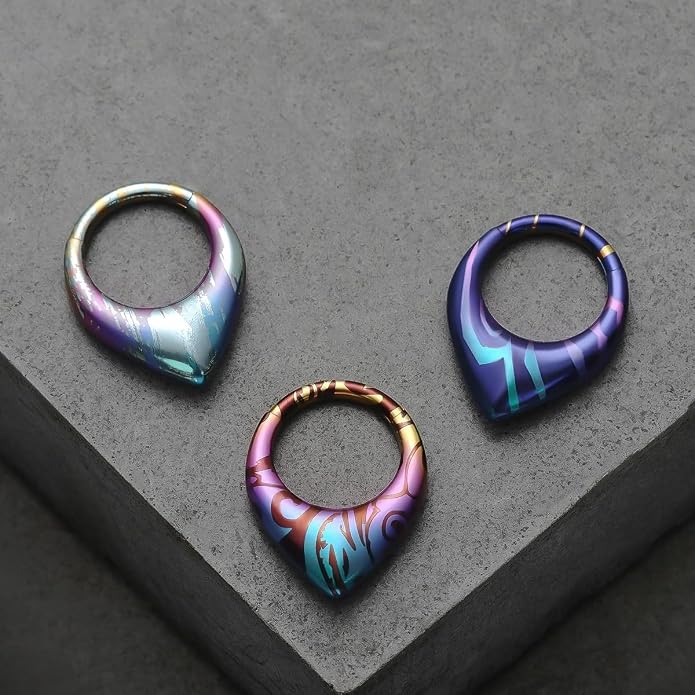 PUNKYOUTH 16G Titanium Septum Clicker Iridescent Hoop Piercing Jewelry for Women Men Minimalist Futurism Cyber Gothic Style for Alternative and Everyday Wear