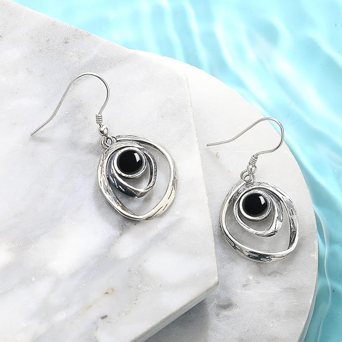 Turquoise Earrings for Women 925 Sterling Silver Pearl/Black Onyx/Opal Dangle Earrings Vintage Spiral/Wire Wrapped/Beads & Rope Ear Hook Earrings