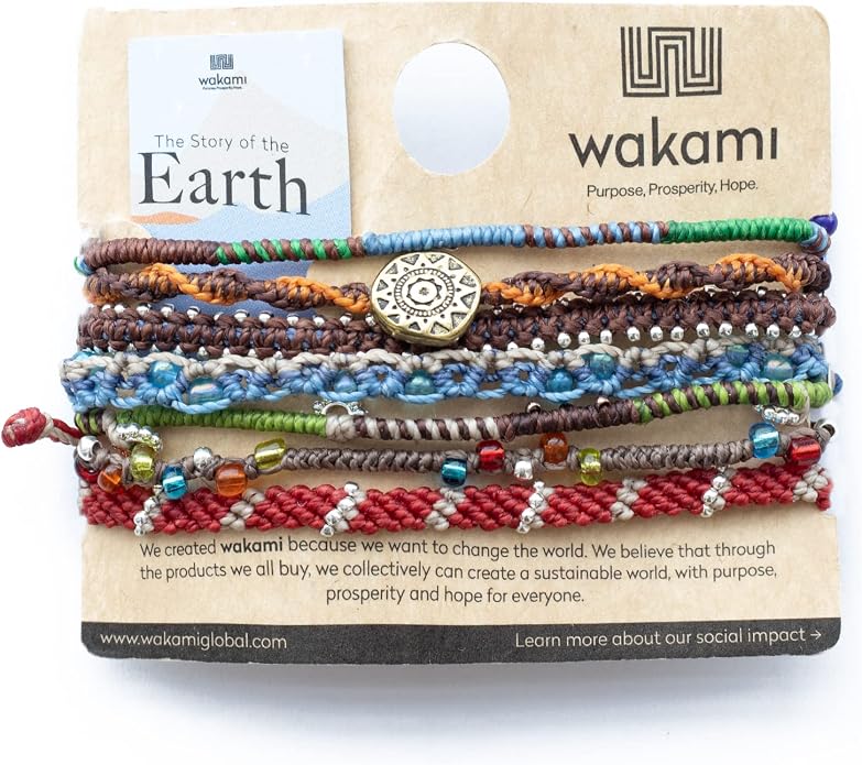 Wakami Earth Charm Bracelet Stack | Braided Beaded Stackable Bracelets for Women | Waterproof Fair Trade Handmade Boho Jewelry for Women and Men