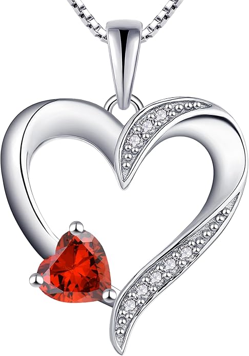 YL Heart Necklace 925 Sterling Silver Love Heart Pendant Birthstone Jewelry for Women