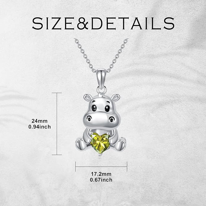 PROESS Animal Birthstone Necklace 925 Sterling Silver Otter/Axolotl/Hippo/Elephant/Dachshund/Monkey/Red Panda Pendant Necklace Animal Birthstone Jewelry Gifts for Women