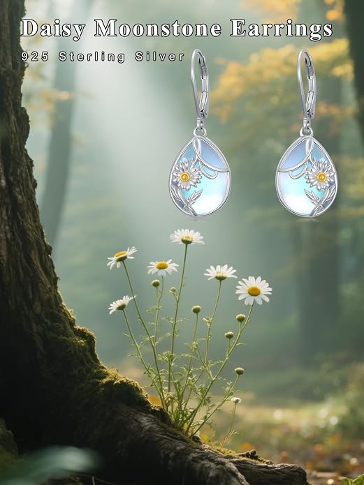 Dorunmo Moonstone Dangle Drop Earrings s925 Sterling Silver Leverback Earrings Filigree Moonstone Jewelry Birthday Gifts for Women