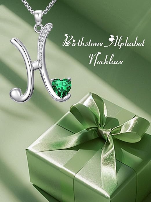 Birthday Gifts for Women Alphabet A to Z Initial Birthstone Pendant Necklaces for Women - 18k White Gold Plated Personalized Name Jewelry Anniversary Graduation Gifts for Wife Her Daughter Girlfriend(with Gift Box)